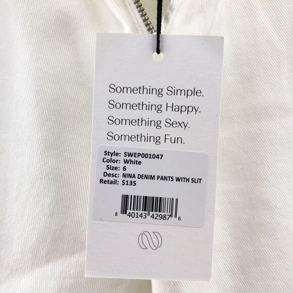 Something Navy Nina Denim Pants with Slit in White 6 - Picture 10 of 11